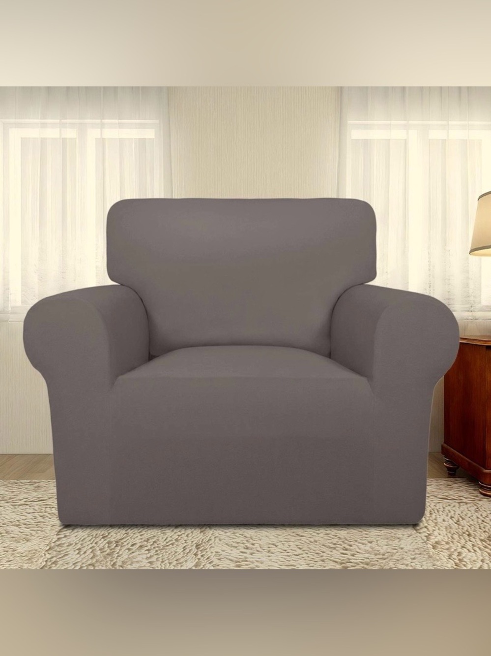 PureFit Taupe Stretch Armchair Slipcover - NEW